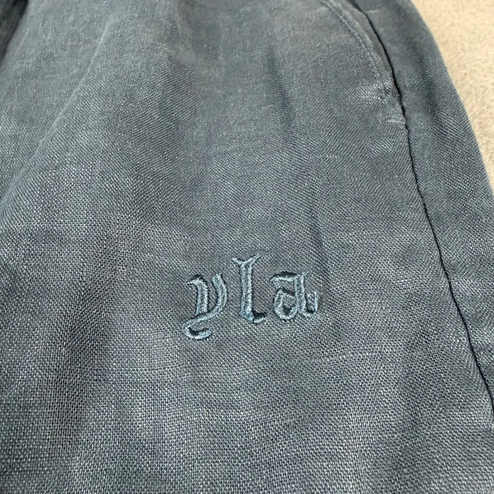 YoungLA Pants Men's S Navy Blue 100% Linen Drawstring Elastic Waist Lightweight